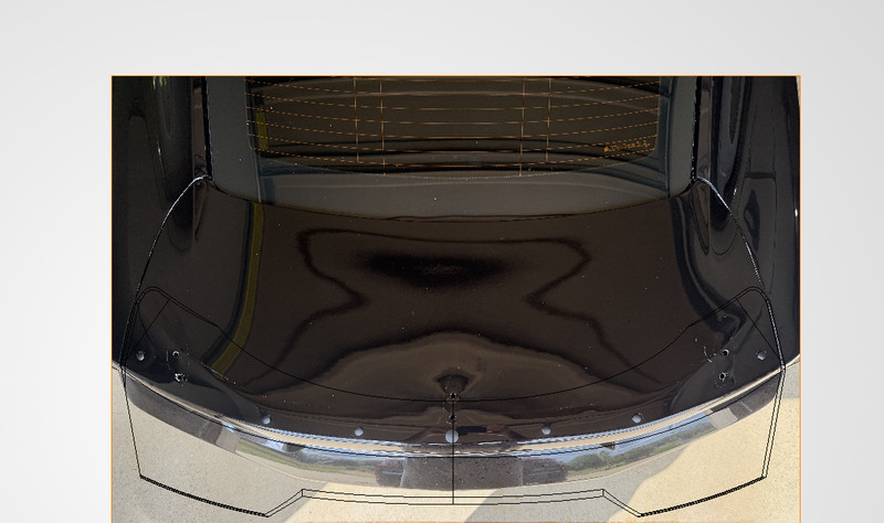 Closer view of the duckbill outline on the 3D scan of the Camaro trunk lid